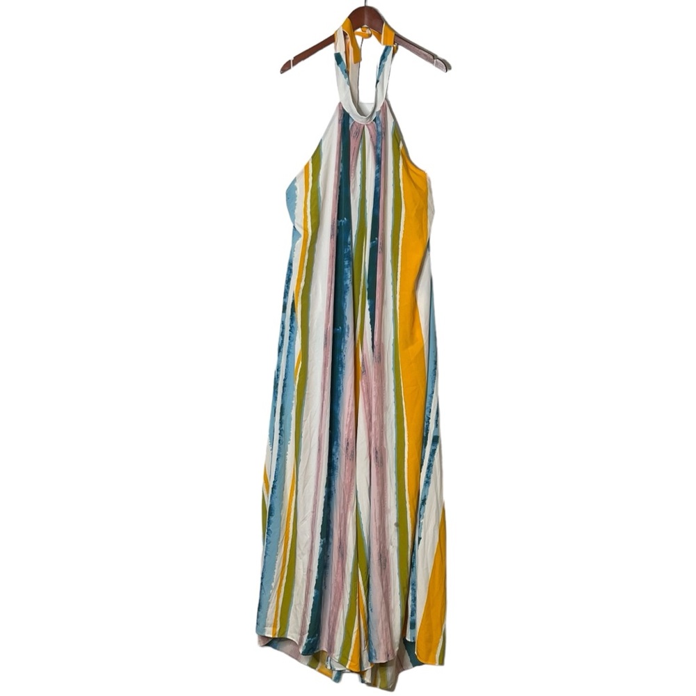 Fashion Nova NEW Maldives Halter Tie Printed Backless Jumpsuit Size 2X Wide leg - Picture 4 of 15